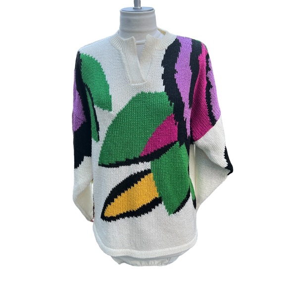 VINTAGE HAND LOOMED Sweater Floral Design Excellent Pre-Owned Condition Medium - Picture 10 of 10